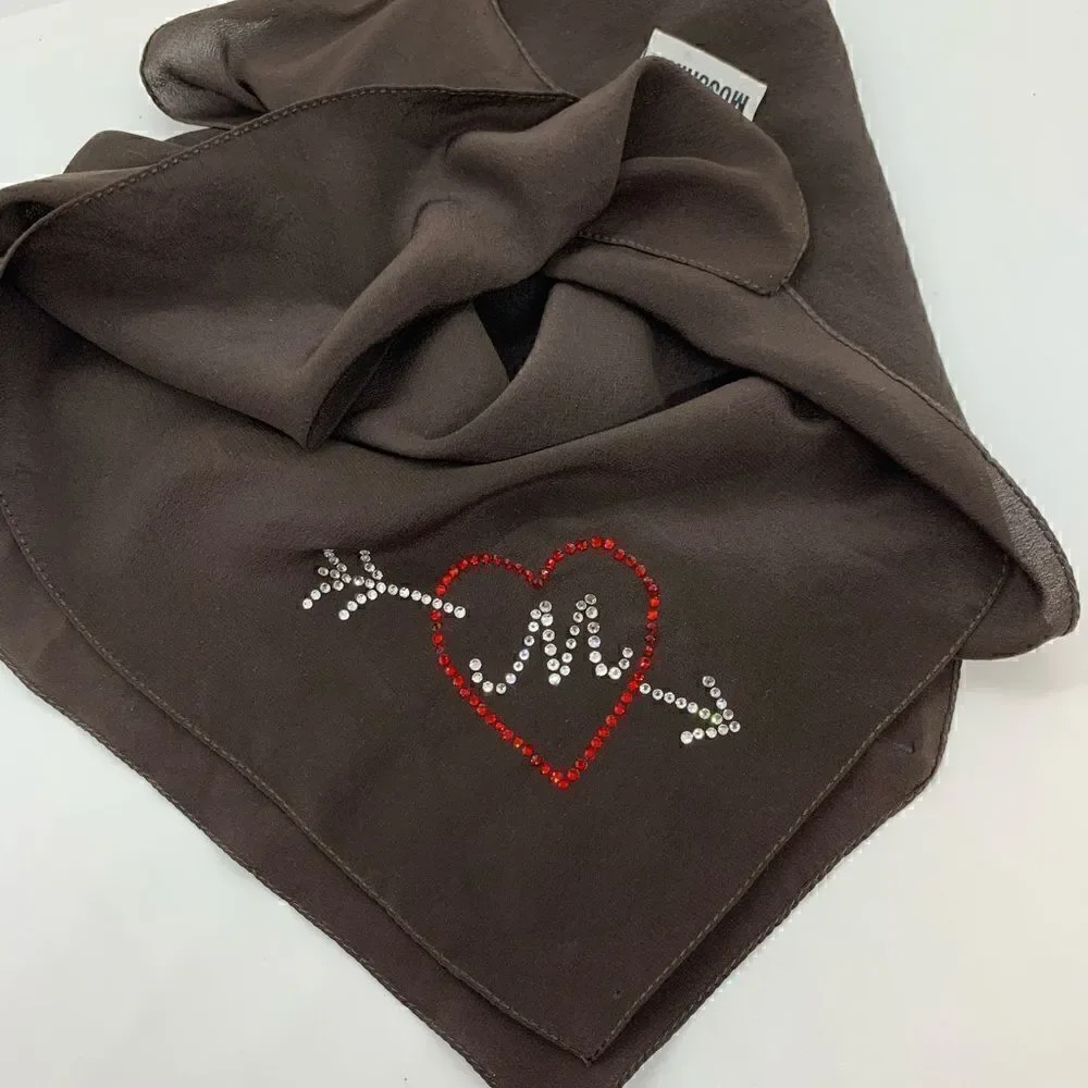 Vintage MOSCHINO Strass Logo Silk Scarf